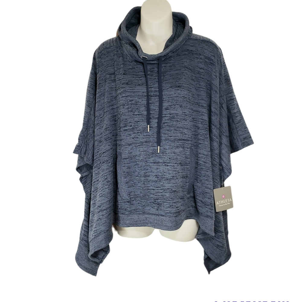 Athleta Hooded Oversize Poncho Blue Marled Size Small